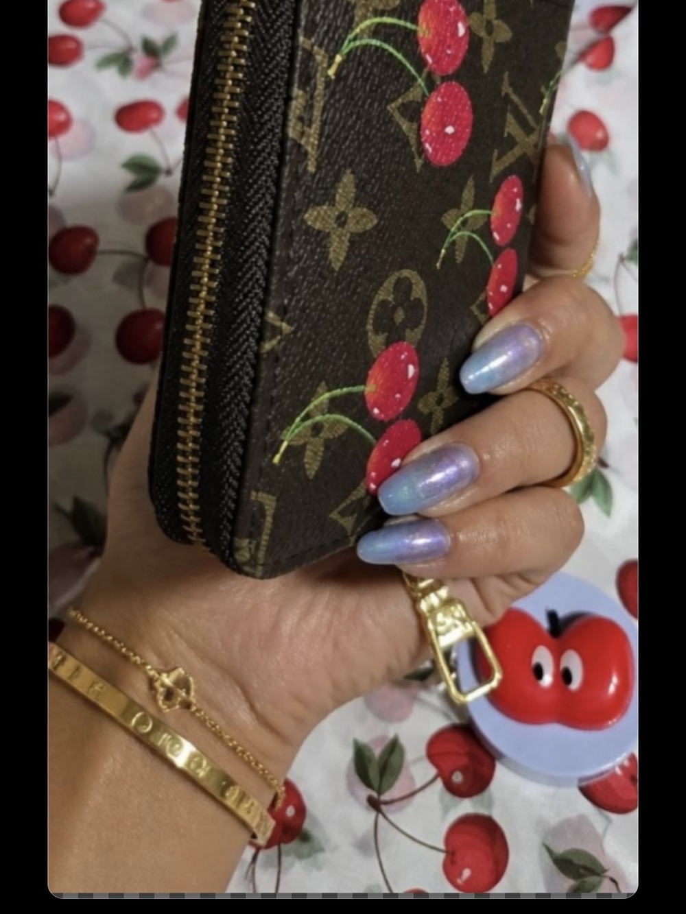 Cherry Canvas Zip Coin Purse